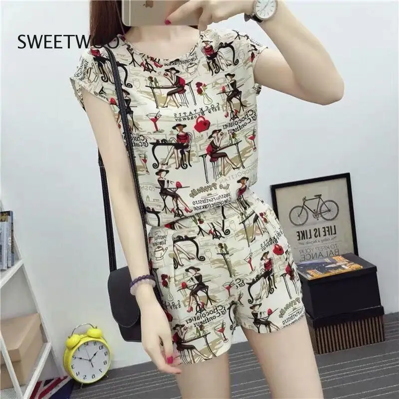 2022 Summer New Home Suit Short Sleeved Top Elastic Waist Shorts Women's Casual Fashion Korean Two-Piece Sets Plus Size Clothing
2022 Summer New Home Suit Short Sleeved Top Elastic Waist Shorts Women's Casual Fashion Korean Two-Piece Sets Plus Size Clothing