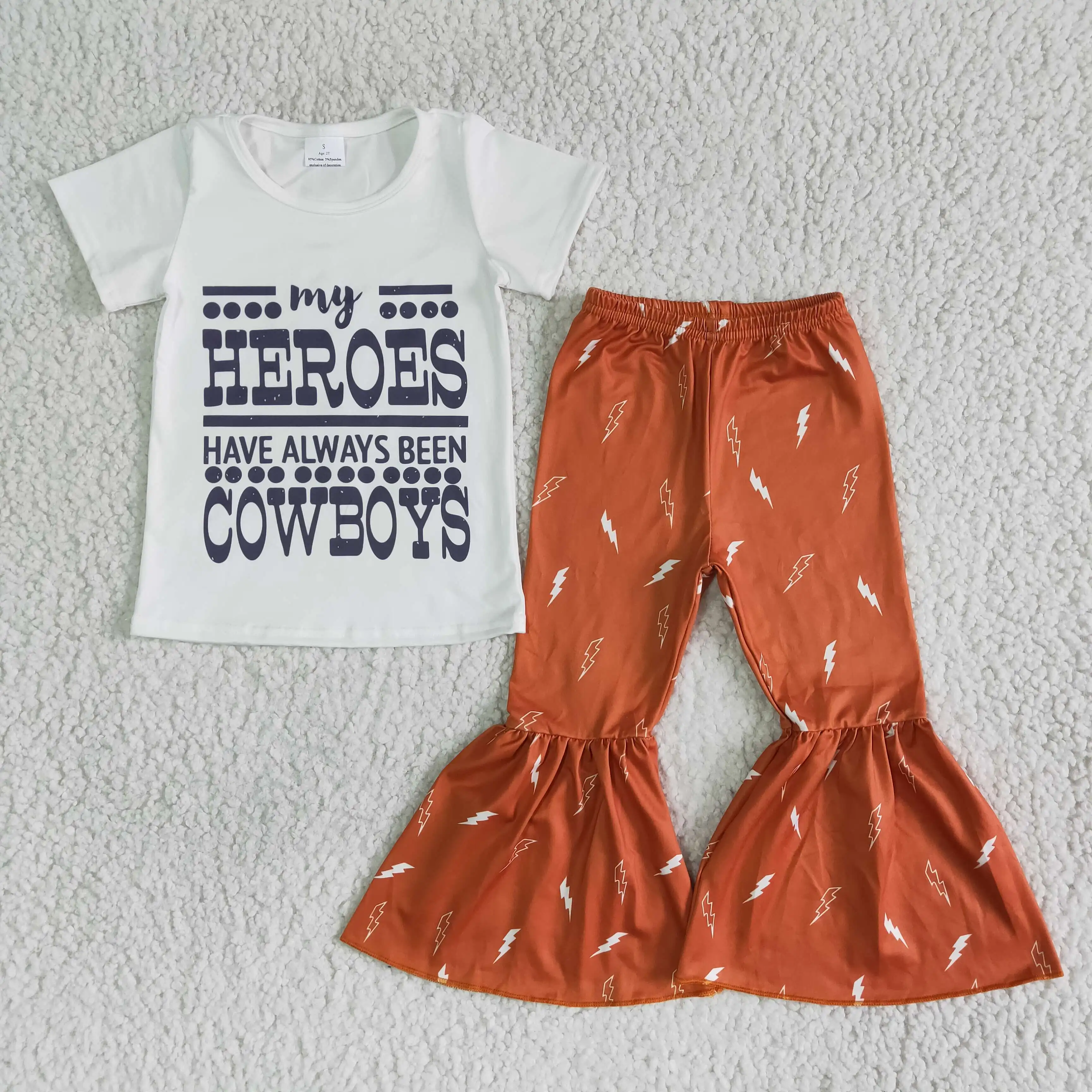 Heroes Cowboys Letter Printed White Tops Flare Pants Sets For Child Girls Stylish Spring Clothes Suits 2Pieces Kids Outfits
Heroes Cowboys Letter Printed White Tops Flare Pants Sets For Child Girls Stylish Spring Clothes Suits 2Pieces Kids Outfits