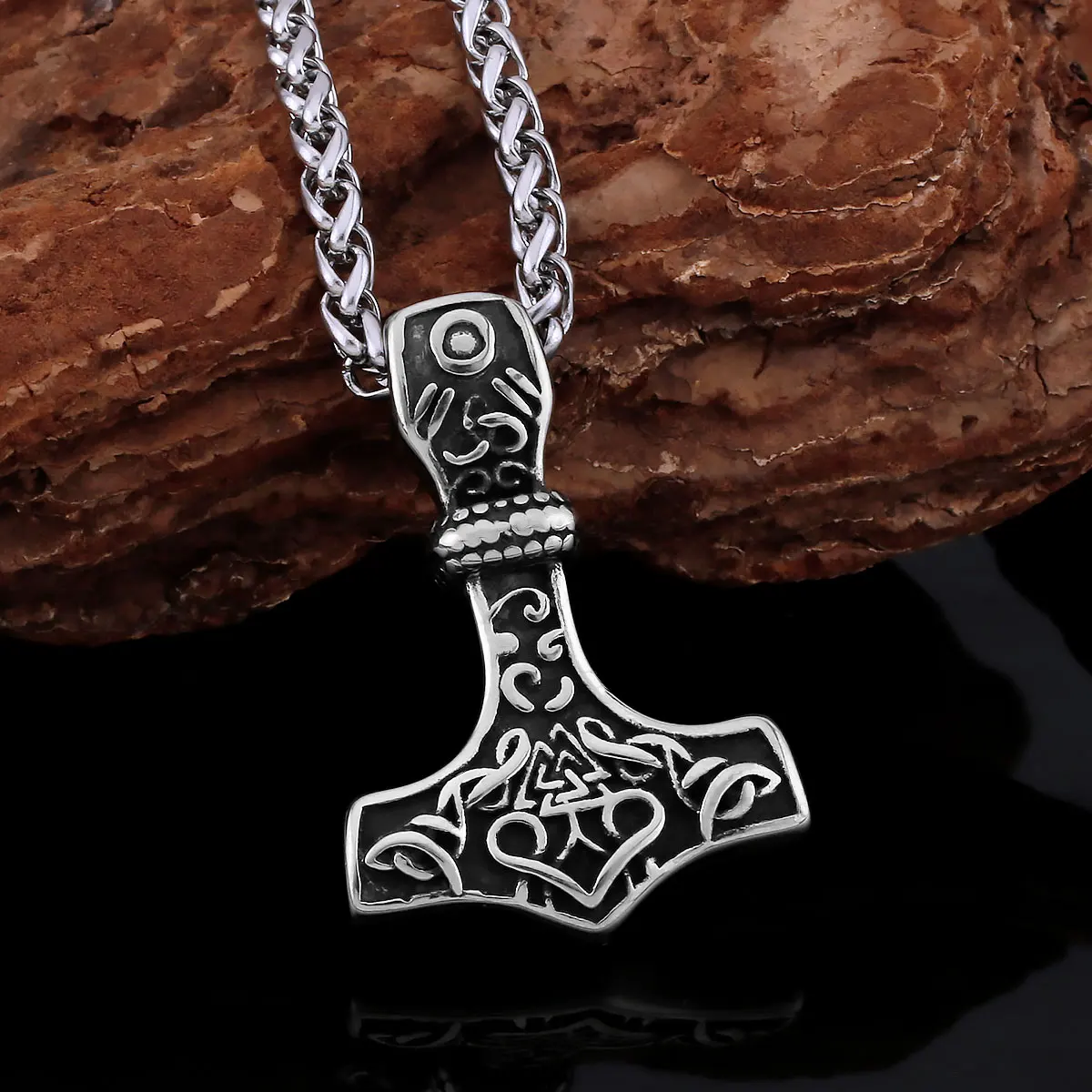 

New Odin Men's Stainless Steel Thor's Hammer Viking Necklace Nordic Vintage Amulet Rune Pendant Fashion Punk Jewelry Chain