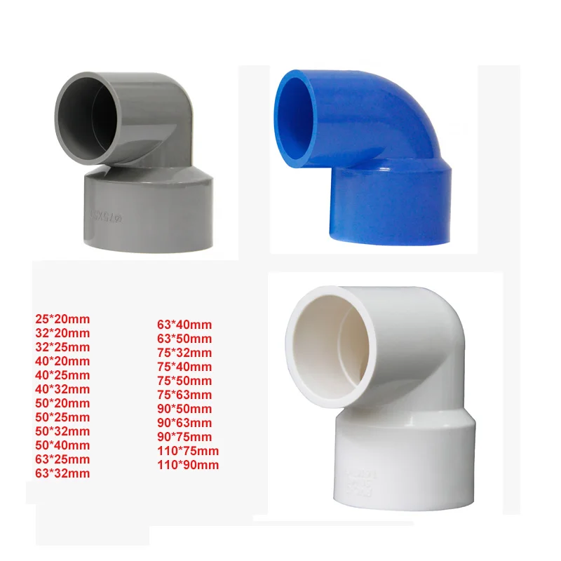 1pcs PVC 90° Reducing Elbow ID 20mm - 110mm Solvent Weld Connector White Grey Blue Garden Irrigation Pressure Pipe Adapter
1pcs PVC 90° Reducing Elbow ID 20mm - 110mm Solvent Weld Connector White Grey Blue Garden Irrigation Pressure Pipe Adapter