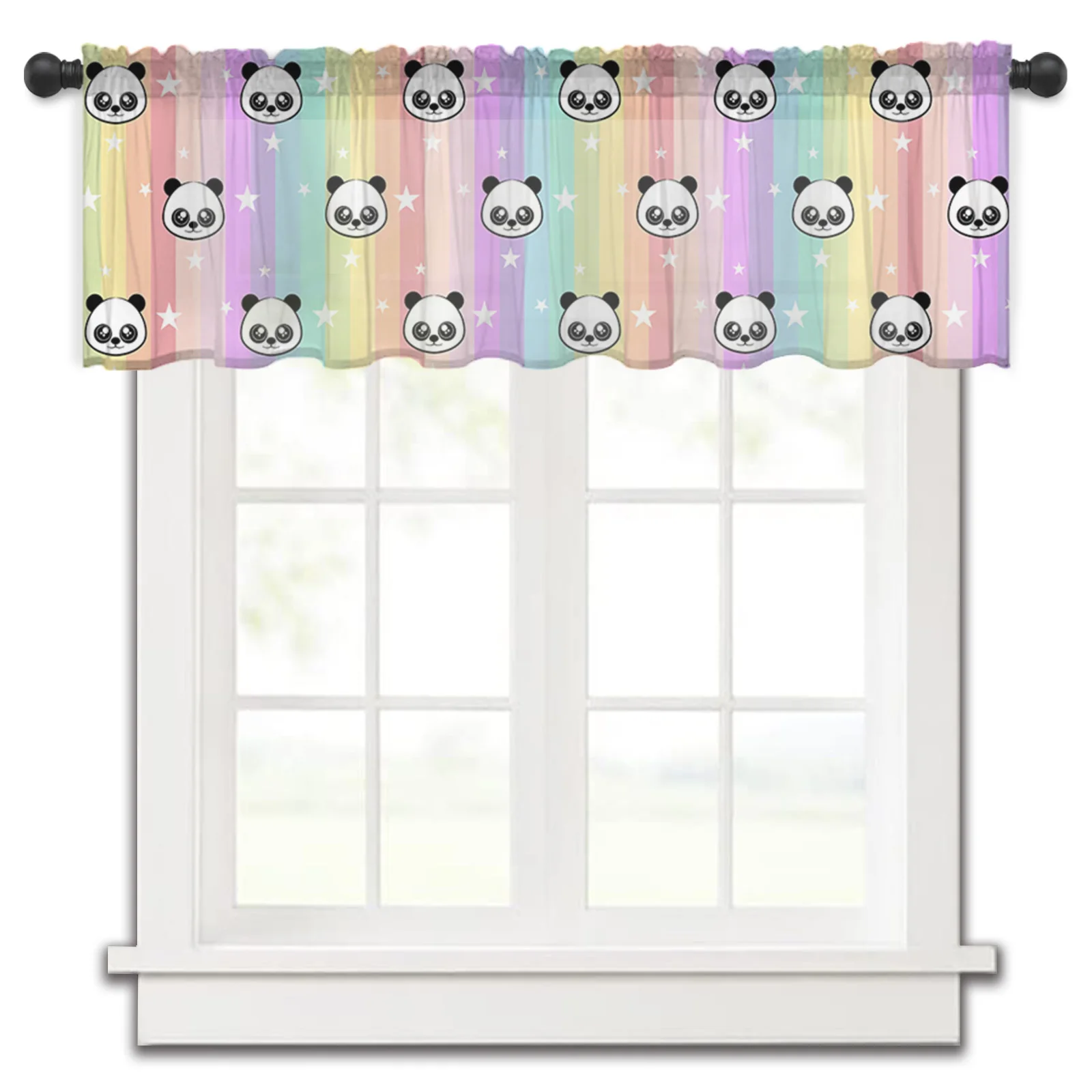 

Panda Stars Rainbow Stripes Kitchen Small Window Curtain Tulle Sheer Short Curtain Bedroom Living Room Home Decor Voile Drapes