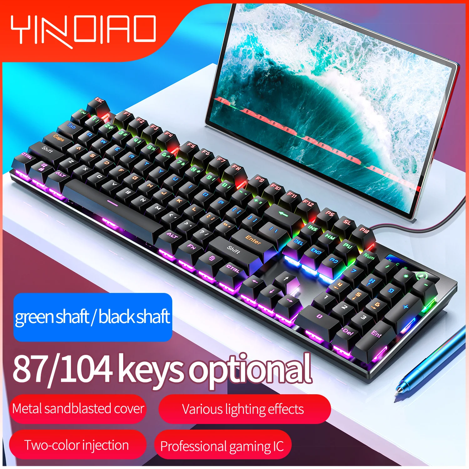 USB Wired Gaming Mechanical Keyboard 104 Keys LED Backlit Blue Axis Black Axis Gamer RGB Professional Computer Keyboards for PC 
USB Wired Gaming Mechanical Keyboard 104 Keys LED Backlit Blue Axis Black Axis Gamer RGB Professional Computer Keyboards for PC