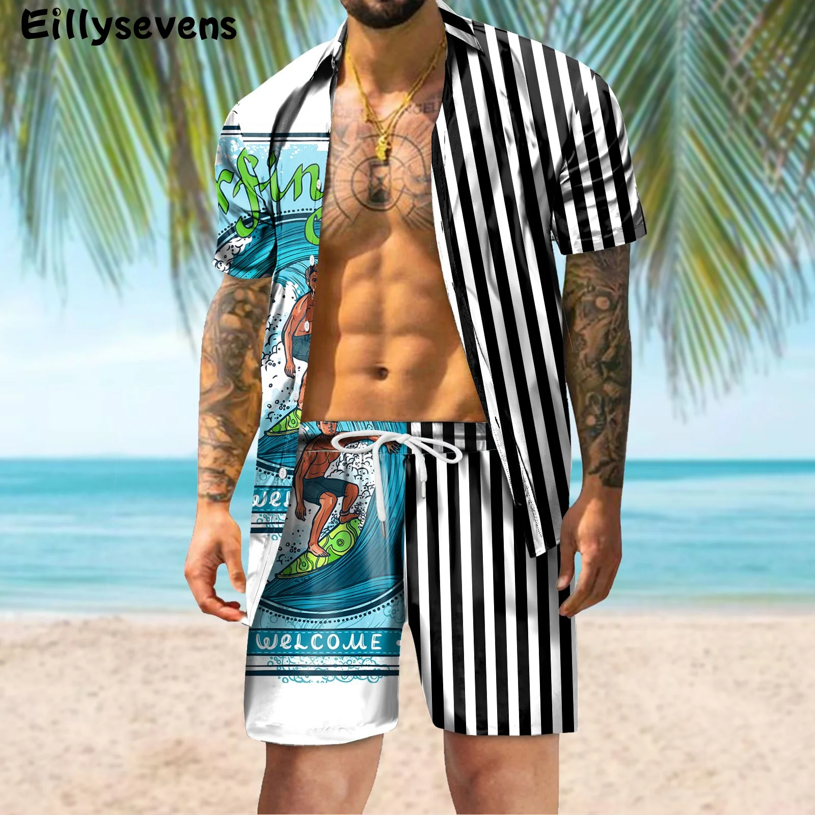 Модная спортивная одежда, гавайский пляжный принт, повседневный мужской спортивный костюм, однобортный свободный удобный тренировочный костюм, мужской комплект
Модная спортивная одежда, гавайский пляжный принт, повседневный мужской спортивный костюм, однобортный свободный удобный тренировочный костюм, мужской комплект