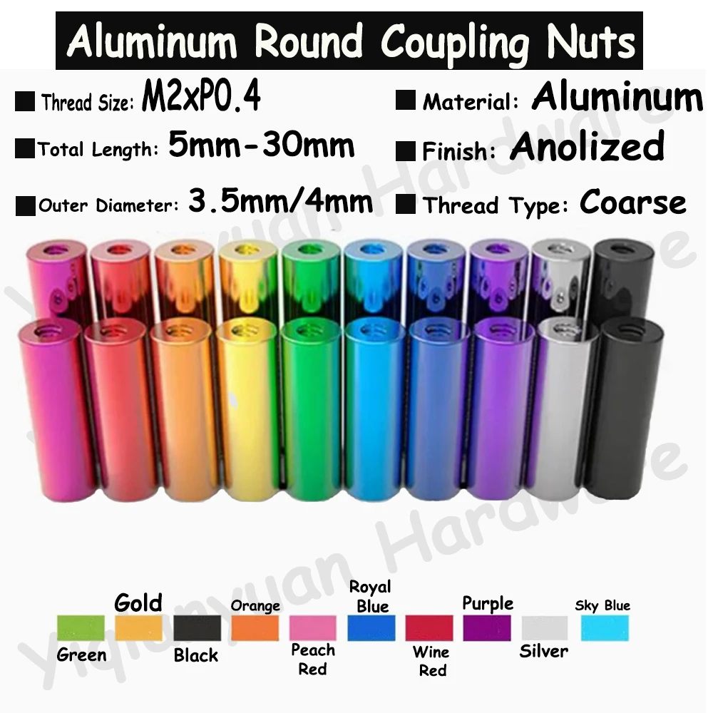 5Pcs M2xP0.4 Aluminum Colorful Round Extended Coupling Nuts Joint Sleeve Nuts Hand Tighten Nuts Spacer Standoff 5mm-30mm
5Pcs M2xP0.4 Aluminum Colorful Round Extended Coupling Nuts Joint Sleeve Nuts Hand Tighten Nuts Spacer Standoff 5mm-30mm