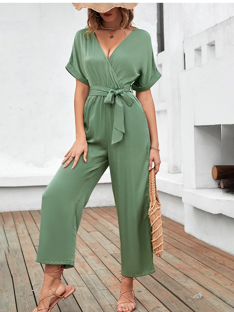 Fashion Women Wide Leg Jumpsuits Summer Casual V-neck Short Sleeve Elegant Lady Jumpsuit Holiday Green Spaghetti Strap Jumpsuit
Fashion Women Wide Leg Jumpsuits Summer Casual V-neck Short Sleeve Elegant Lady Jumpsuit Holiday Green Spaghetti Strap Jumpsuit