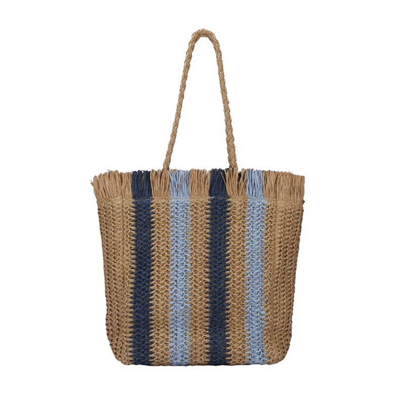 Striped Beach Straw Bag Large Capacity Shoulder Bag For Women Handmade Woven Handbag Rattan Bag Casual Tote Bag
Striped Beach Straw Bag Large Capacity Shoulder Bag For Women Handmade Woven Handbag Rattan Bag Casual Tote Bag
