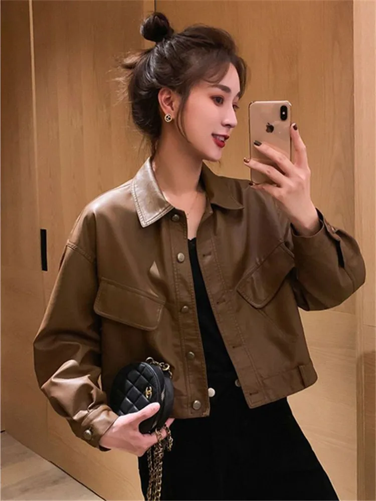 Korean Fashion PU Leather Jacket Women Loose Streetwear Pockets Button Biker Jackets Casual Vintage Warm Cropped Female Coat
Korean Fashion PU Leather Jacket Women Loose Streetwear Pockets Button Biker Jackets Casual Vintage Warm Cropped Female Coat