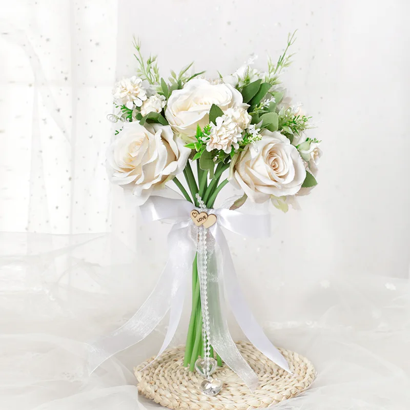 

Свадебный букет с цветами, Шелковая Роза из хрустального жемчуга для невесты, подружки невесты, свадебные удерживающие розы для свадебных в...