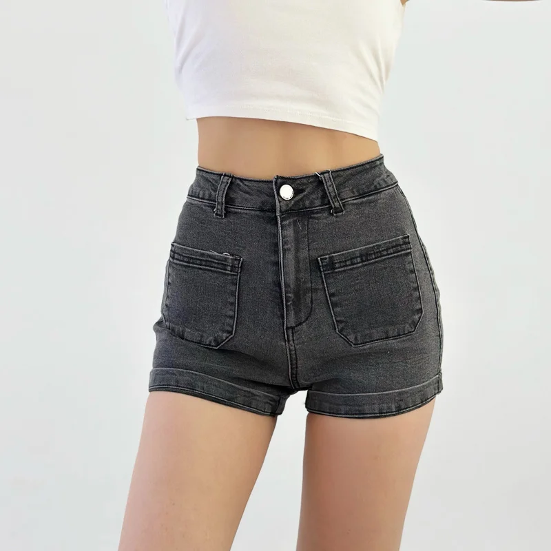 

TVVOVVIN Long Legged Spicy Girls High Waist Curled Versatile Elastic Denim Shorts Show Slim and Age Reducing Tight Shorts GTFZ