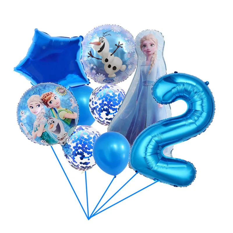 

9Pcs/Set Frozen Birthday Party Decorations Kids Disney Elsa Anna Cartoon Snow Queen Princess Foil Balloons Air Inflatable Globos