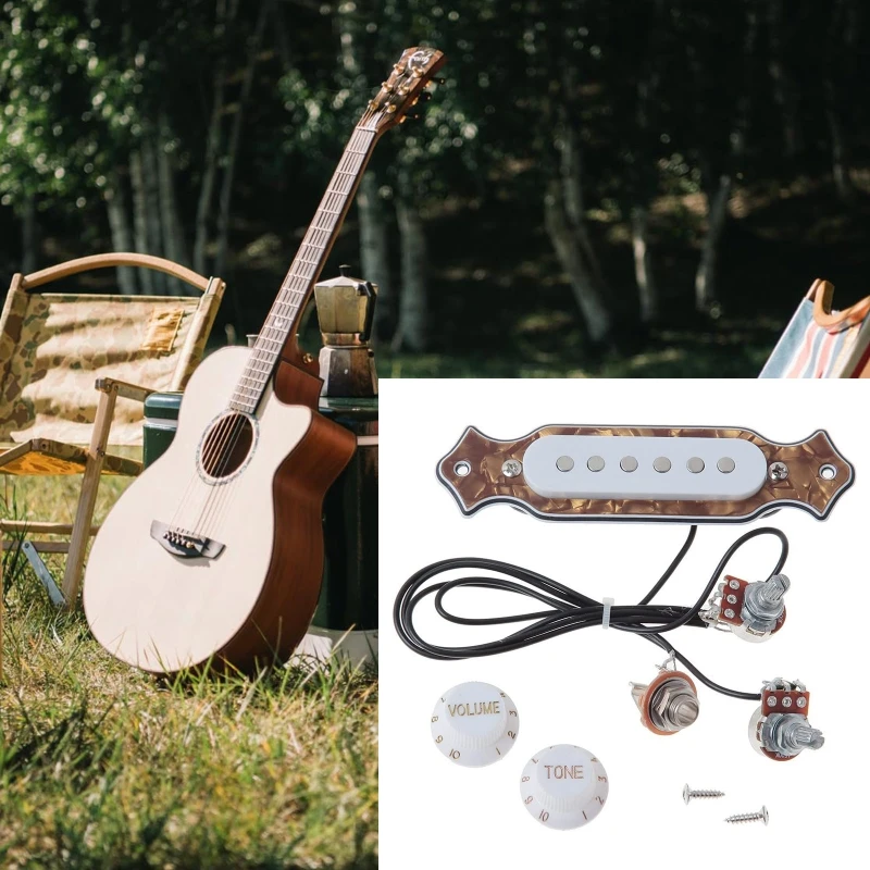 6-string Single Coil Magnetic Acoustic Guitar Soundhole Pickup with Volume & Tone Pots
6-string Single Coil Magnetic Acoustic Guitar Soundhole Pickup with Volume & Tone Pots