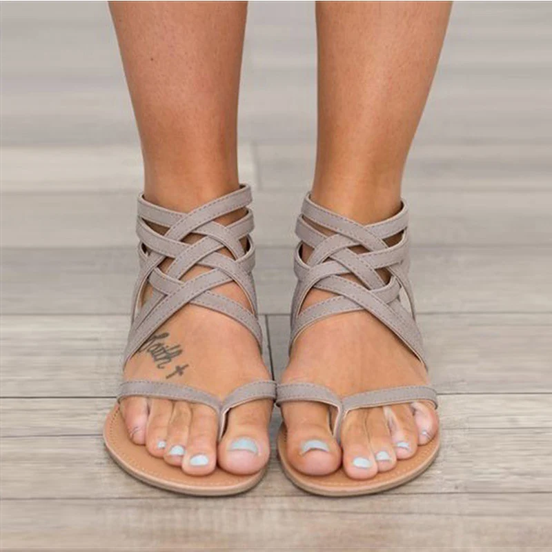 

Women Sandals Fashion Sandals For Women 2022 Summer Shoes Female Flat Solid Color Sandals Rome Style Cross Straps Shoes Women