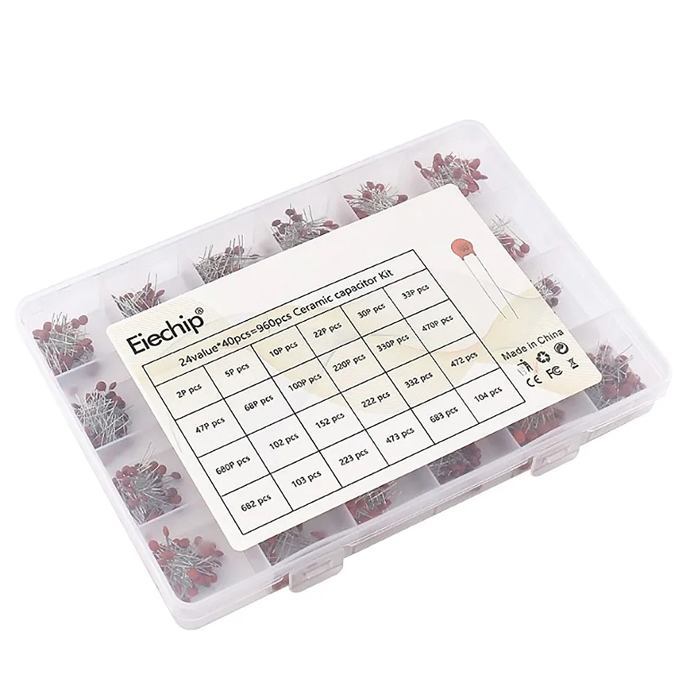 960PCS 24Values 2PF~0.1UF 100nf Ceramic Capacitor Kit, 50V Capacitor Assorted Kit Samples Diy Electronic Components Package
960PCS 24Values 2PF~0.1UF 100nf Ceramic Capacitor Kit, 50V Capacitor Assorted Kit Samples Diy Electronic Components Package