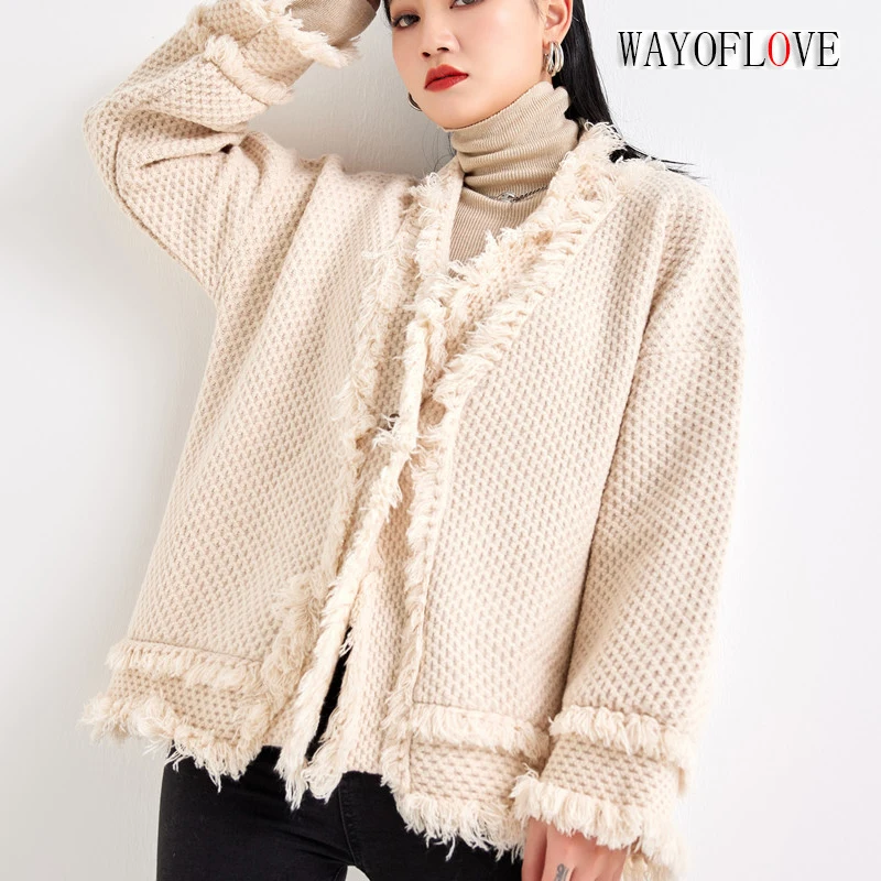 WAYOFLOVE Tassel Raw Edge Knitted Cardigan For Women Thick Warm Autumn Winter Sweater V-neck Lazy Style Loose Cardigan Outerwear
WAYOFLOVE Tassel Raw Edge Knitted Cardigan For Women Thick Warm Autumn Winter Sweater V-neck Lazy Style Loose Cardigan Outerwear