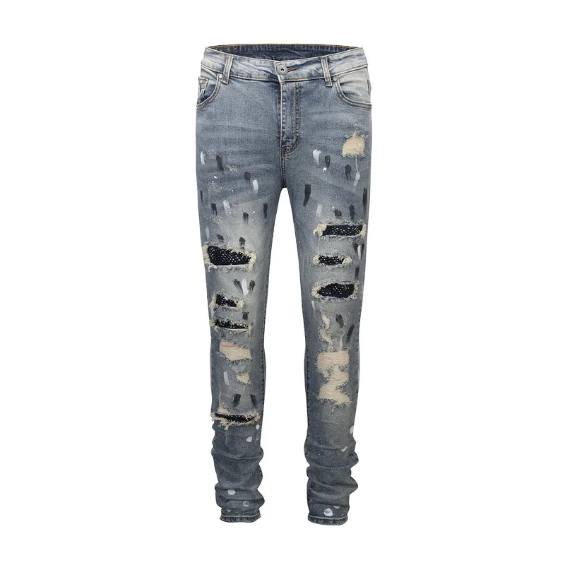 Mens Jeans Hole Diamonds Patchwork Jeans Spring and Autumn Full Length Tousers Streetwear Men Denim Pants
Mens Jeans Hole Diamonds Patchwork Jeans Spring and Autumn Full Length Tousers Streetwear Men Denim Pants