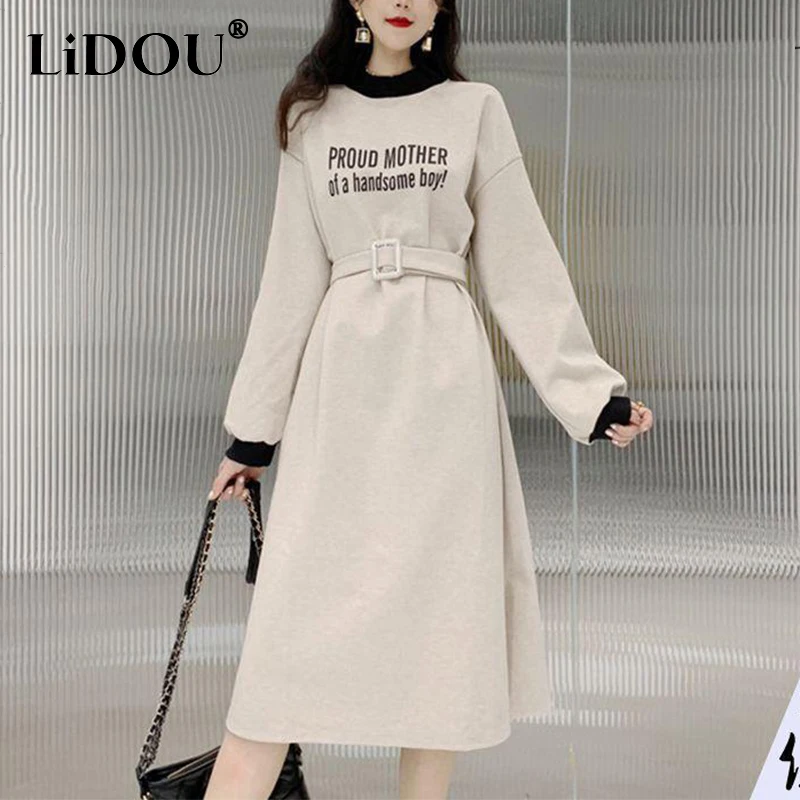 Autumn Winter Casual Fashion Letter Print Waist Belt Dress Women Vintage Simple Robe Sweatershirt Dresses Loose Vestido De Fiest
Autumn Winter Casual Fashion Letter Print Waist Belt Dress Women Vintage Simple Robe Sweatershirt Dresses Loose Vestido De Fiest