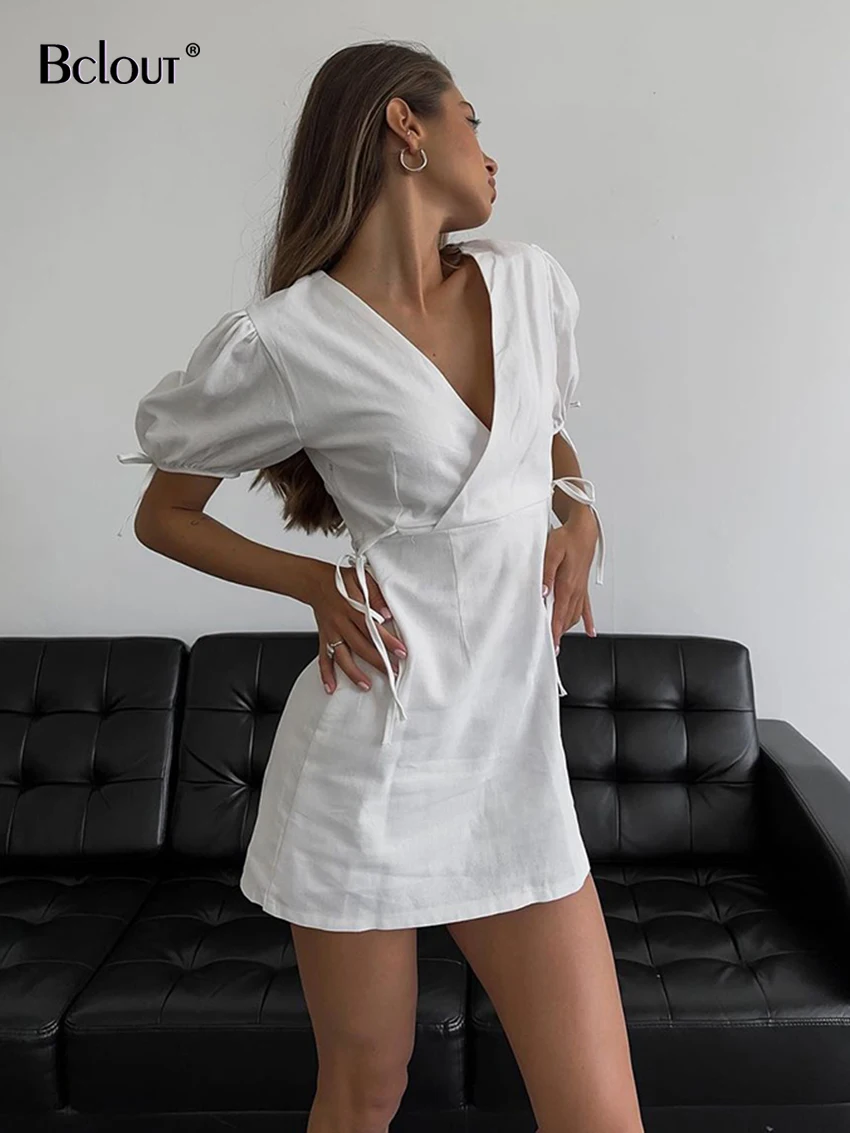 Bclout Fashion Lace-Up Linen Dress Women 2023 Summer V-Neck Puff Sleeve A-Line Mini Dresses Elegant Cotton Slim Party Sexy Dress
Bclout Fashion Lace-Up Linen Dress Women 2023 Summer V-Neck Puff Sleeve A-Line Mini Dresses Elegant Cotton Slim Party Sexy Dress