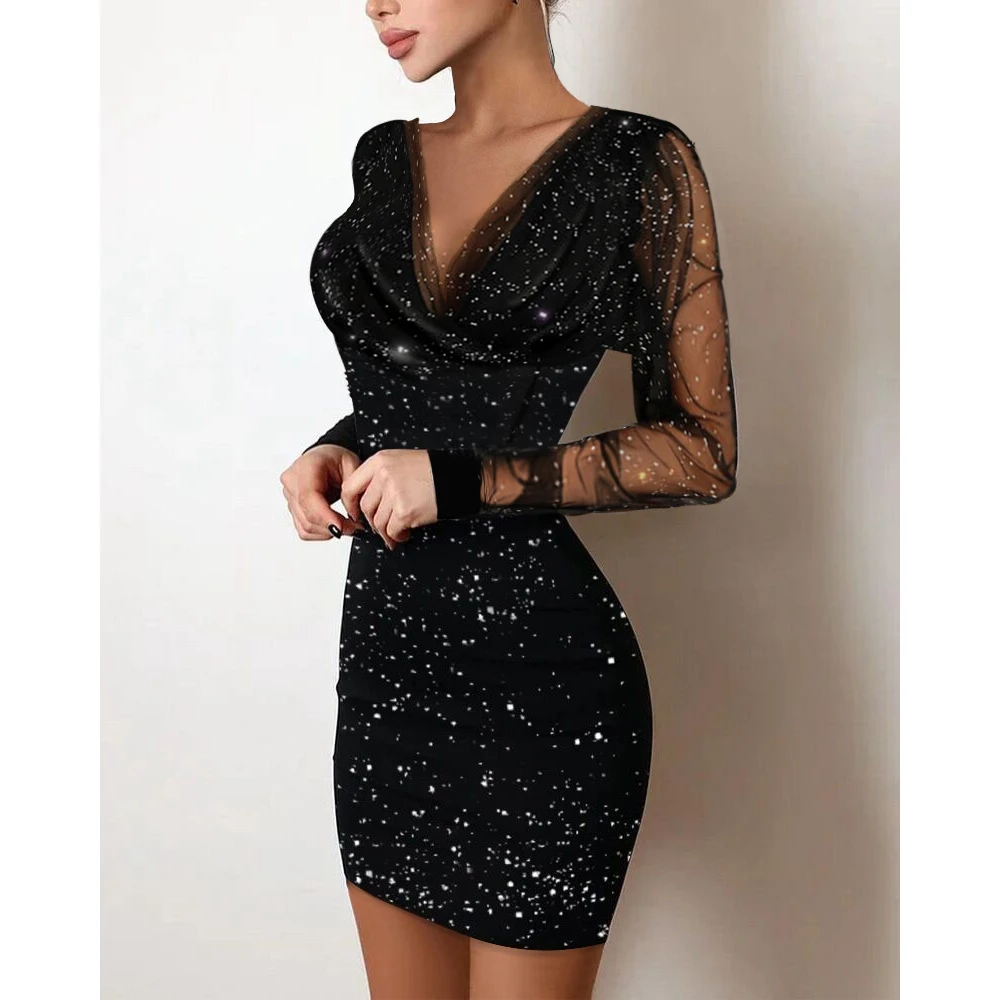 Autumn Women Sequin Sheer Mesh Mini Bodycon Dress 2022 Femme Sexy Glitter Long Sleeve Party Robe Lady Evening Clothing Vestidos
Autumn Women Sequin Sheer Mesh Mini Bodycon Dress 2022 Femme Sexy Glitter Long Sleeve Party Robe Lady Evening Clothing Vestidos