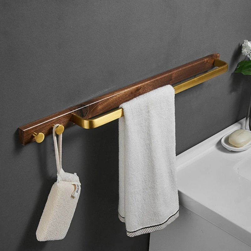 Modern Wood Bathroom Towel Bar with Metal Rod Wall Mounted Bath Towel Rack Bathroom Hook Self-adhesive Row Hook Hardware
Modern Wood Bathroom Towel Bar with Metal Rod Wall Mounted Bath Towel Rack Bathroom Hook Self-adhesive Row Hook Hardware