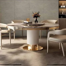 Dining Room Kitchen Turnertable Delicate Texture Desk Top Round Shape 1.8meters Thick Marble Table With Runner Luxury Style