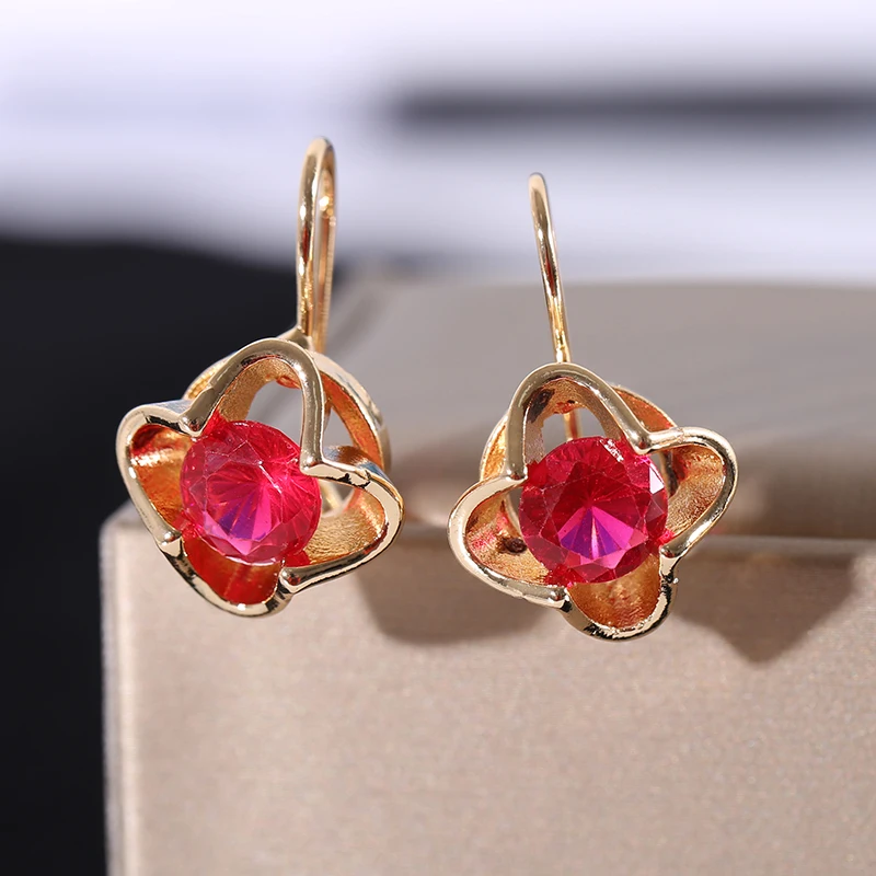 Exquisite Yellow Gold Color Earrings Red Crystal Female Wedding Jewelry Luxury Crystal Earrings for Women Flower Drop Earrings
Exquisite Yellow Gold Color Earrings Red Crystal Female Wedding Jewelry Luxury Crystal Earrings for Women Flower Drop Earrings