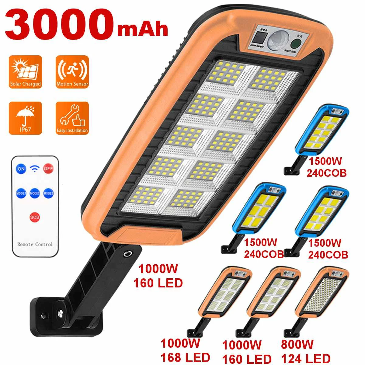 1500W 168LED 240COB Solar Street Lights Outdoor Security Light Wall Lamp Waterproof PIR Motion Sensor Smart Remote Control Lamp
1500W 168LED 240COB Solar Street Lights Outdoor Security Light Wall Lamp Waterproof PIR Motion Sensor Smart Remote Control Lamp