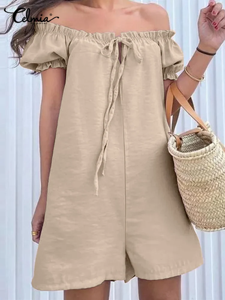 Celmia Women Short Puff Sleeve Romper Off Shoulder Short Jumpsuit Summer Ruffled Folds Casual Loose Wide Leg Drawstring Overalls
Celmia Women Short Puff Sleeve Romper Off Shoulder Short Jumpsuit Summer Ruffled Folds Casual Loose Wide Leg Drawstring Overalls
