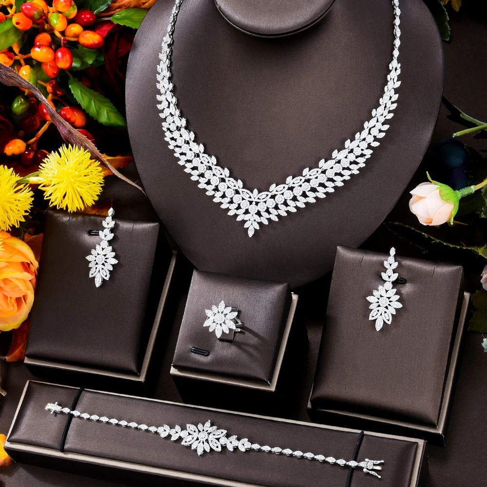Jimbora Luxury New Necklace Earrings Bracelet Rings Jewelry Sets 4PCS For Women Indian Nigerian Wedding Jewelery Set Gift
Jimbora Luxury New Necklace Earrings Bracelet Rings Jewelry Sets 4PCS For Women Indian Nigerian Wedding Jewelery Set Gift