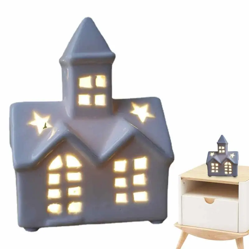 

Christmas Village White Tabletop Figurine LED Lighted Church Village House Holiday Christmas Village Display Christmas Decor