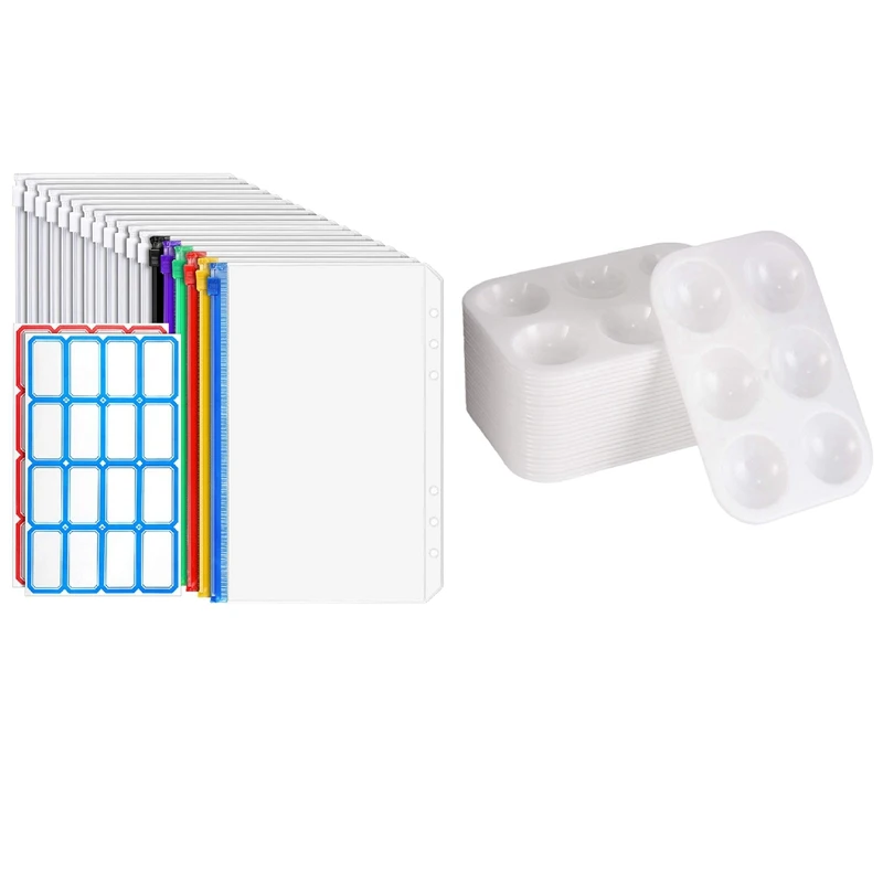 24PCS Plastic Paint Palettes With 12PCS Transparent Bags, 6PCS Zipper Binder Envelopes
24PCS Plastic Paint Palettes With 12PCS Transparent Bags, 6PCS Zipper Binder Envelopes