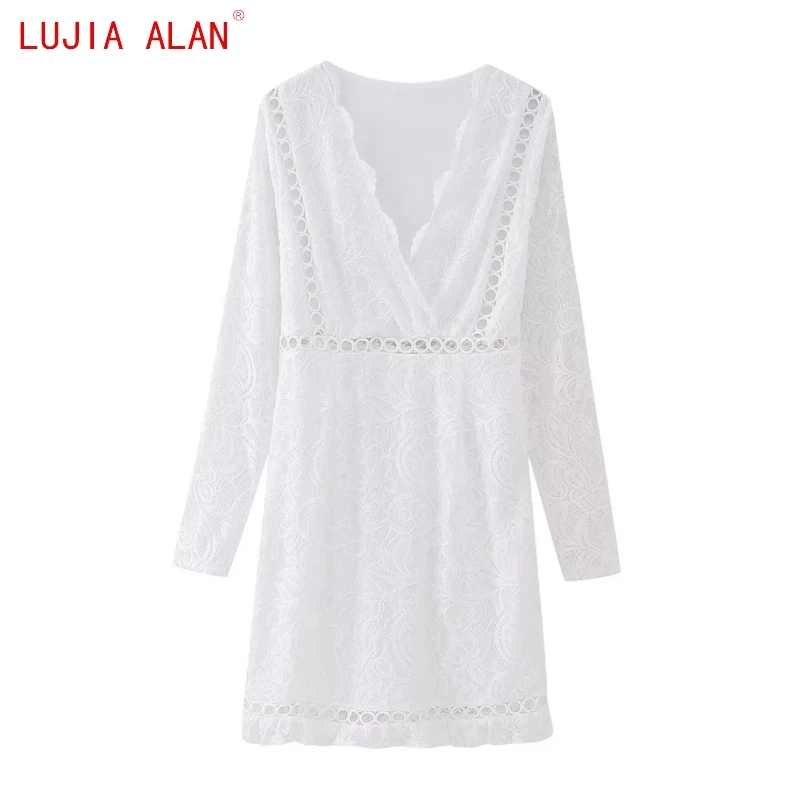 Осеннее Новое Женское кружевное лоскутное мини-платье, женское повседневное облегающее платье с V-образным вырезом и длинным рукавом, Vestidos LUJIA ALAN WD3393
Осеннее Новое Женское кружевное лоскутное мини-платье, женское повседневное облегающее платье с V-образным вырезом и длинным рукавом, Vestidos LUJIA ALAN WD3393