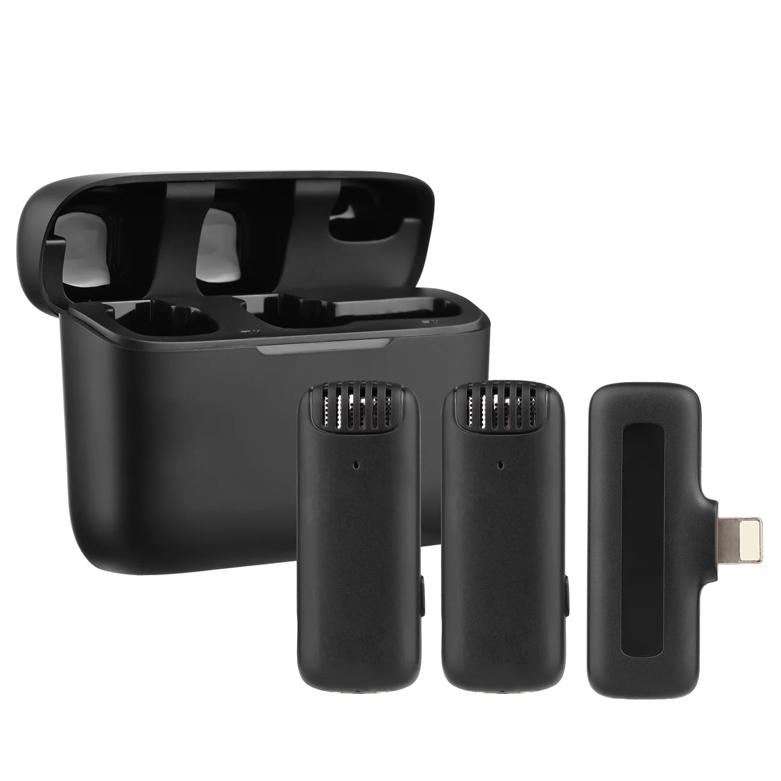 Portable One-Trigger-Two Wireless Microphone System 20M Transmission Range Built-in Battery with Charge Case for iPhone/Android
Portable One-Trigger-Two Wireless Microphone System 20M Transmission Range Built-in Battery with Charge Case for iPhone/Android