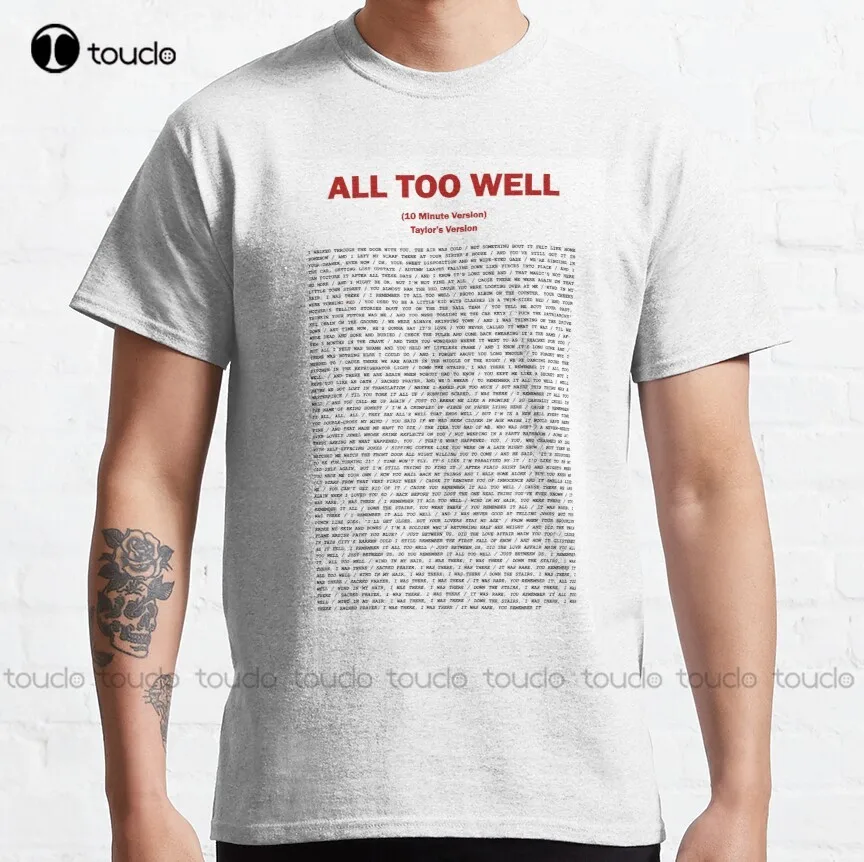 

Классическая футболка All Too Well с текстом песни-версия «десять минут» для девочек-подростков