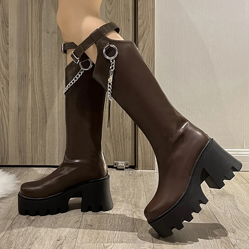2023 Women High Heels Chain Winter Shoes Knee High Chunky Chelsea Boots Fashion Goth New Brand Designer Femme Motorcycle Botas
2023 Women High Heels Chain Winter Shoes Knee High Chunky Chelsea Boots Fashion Goth New Brand Designer Femme Motorcycle Botas