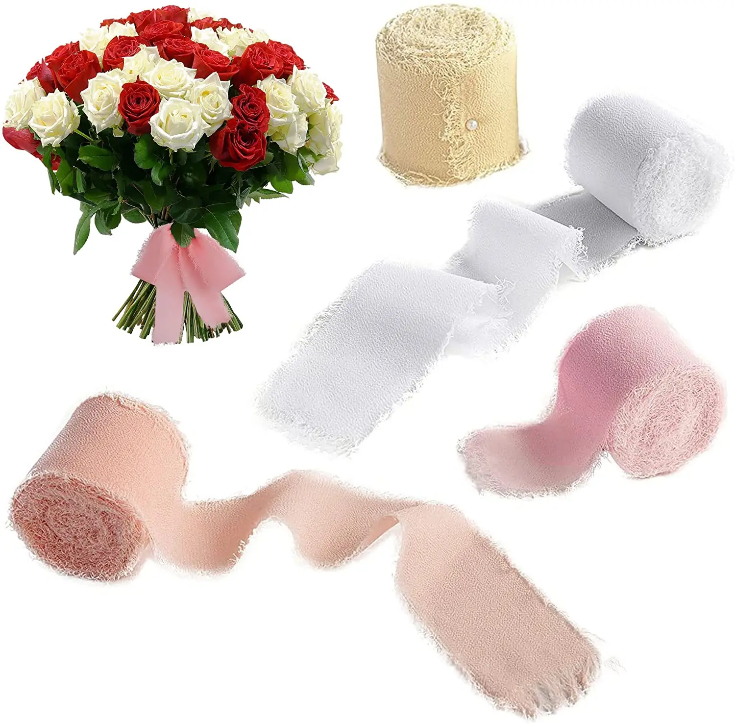 3 Rolls x 3 Yd 38mm Handmade Fringe Chiffon Silk Ribbon Frayed Edges Ribbon for Wedding Invitations Bridal Bouquets Gifts Wrap
3 Rolls x 3 Yd 38mm Handmade Fringe Chiffon Silk Ribbon Frayed Edges Ribbon for Wedding Invitations Bridal Bouquets Gifts Wrap