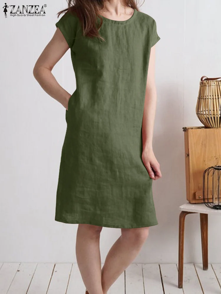 2022 ZANZEA Casual Elegant Oversized Work OL Robe Women Summer Solid Dress Short Sleeve O-Neck Pockets Cotton Holiday Sundress
2022 ZANZEA Casual Elegant Oversized Work OL Robe Women Summer Solid Dress Short Sleeve O-Neck Pockets Cotton Holiday Sundress