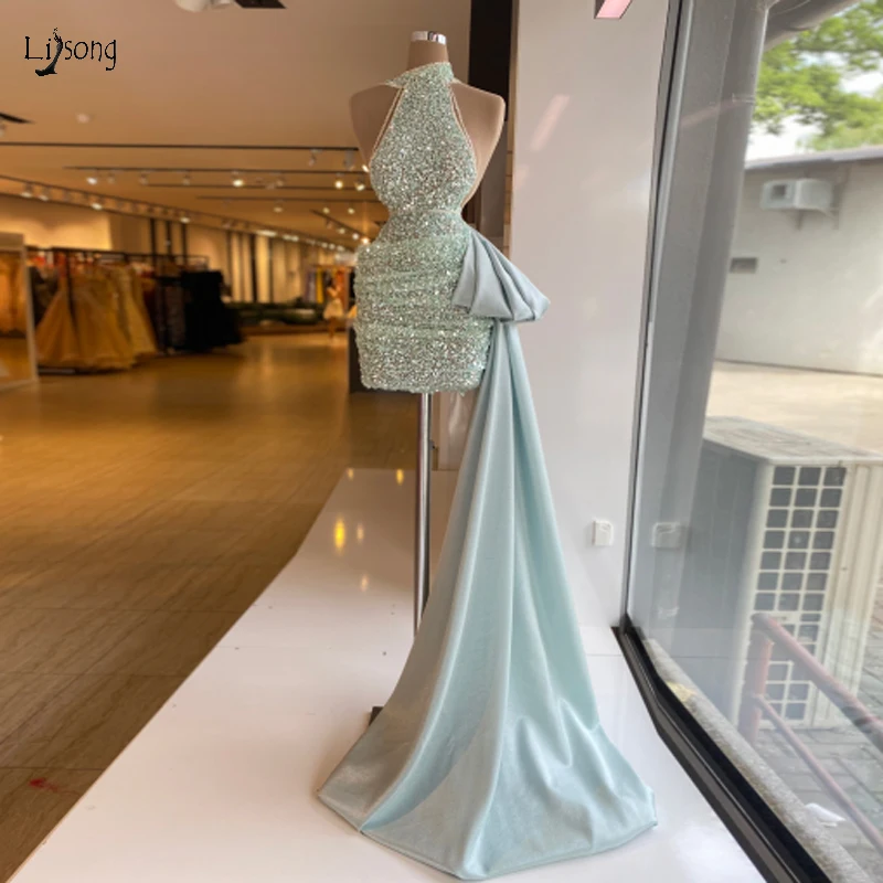 Newest Mint Green Sequin Short Prom Dresses With Side Over Wrap Halter Long Prom Gowns Sexy Formal Party Dresses
Newest Mint Green Sequin Short Prom Dresses With Side Over Wrap Halter Long Prom Gowns Sexy Formal Party Dresses