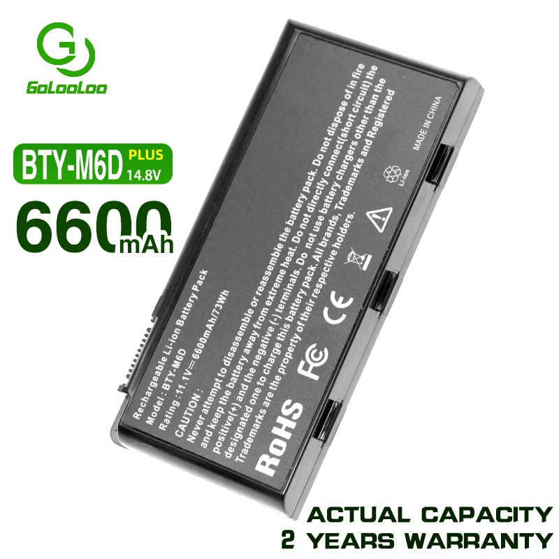 Golooloo 6600mAh BTY-M6D Laptop Battery for MSI GT60 GT70 GX780R GX680 GX780 GT780R GT660R GT663R GX660 GT680R GT783R
Golooloo 6600mAh BTY-M6D Laptop Battery for MSI GT60 GT70 GX780R GX680 GX780 GT780R GT660R GT663R GX660 GT680R GT783R