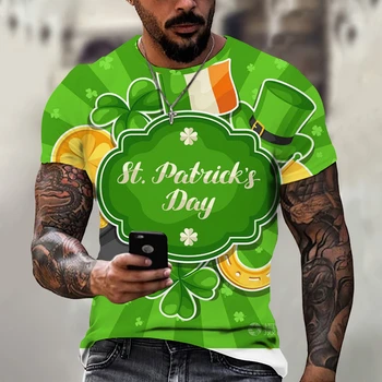 2023 New Happy St. Patricks Day Mens T-Shirt Carnival Irish Festival Green Summer Short Sleeve Harajuku T-shirt Street Shirt