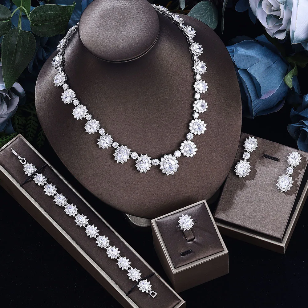 Shiny Fashion Jewelry Set Necklace Earrings Ring Bracelet Bridal Ornaments Party Accessories Fashion Wedding Classic for Women
Shiny Fashion Jewelry Set Necklace Earrings Ring Bracelet Bridal Ornaments Party Accessories Fashion Wedding Classic for Women