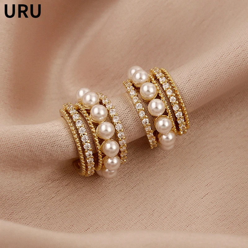 

Fashion Jewelry 925 Silver Needle Shiny Crystal Simulated Pearl Hoop Earrings For Women Girl Elegant Temperament Ear Accessories