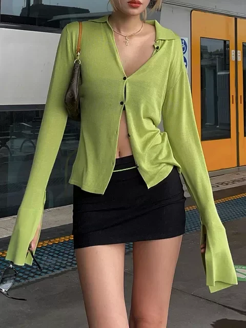 Retro Green Solid Casual Tops And Blouses Women 2022 Single Breasted Long Sleeve Elegant Fashion Spring Cardigan Shirts
Retro Green Solid Casual Tops And Blouses Women 2022 Single Breasted Long Sleeve Elegant Fashion Spring Cardigan Shirts