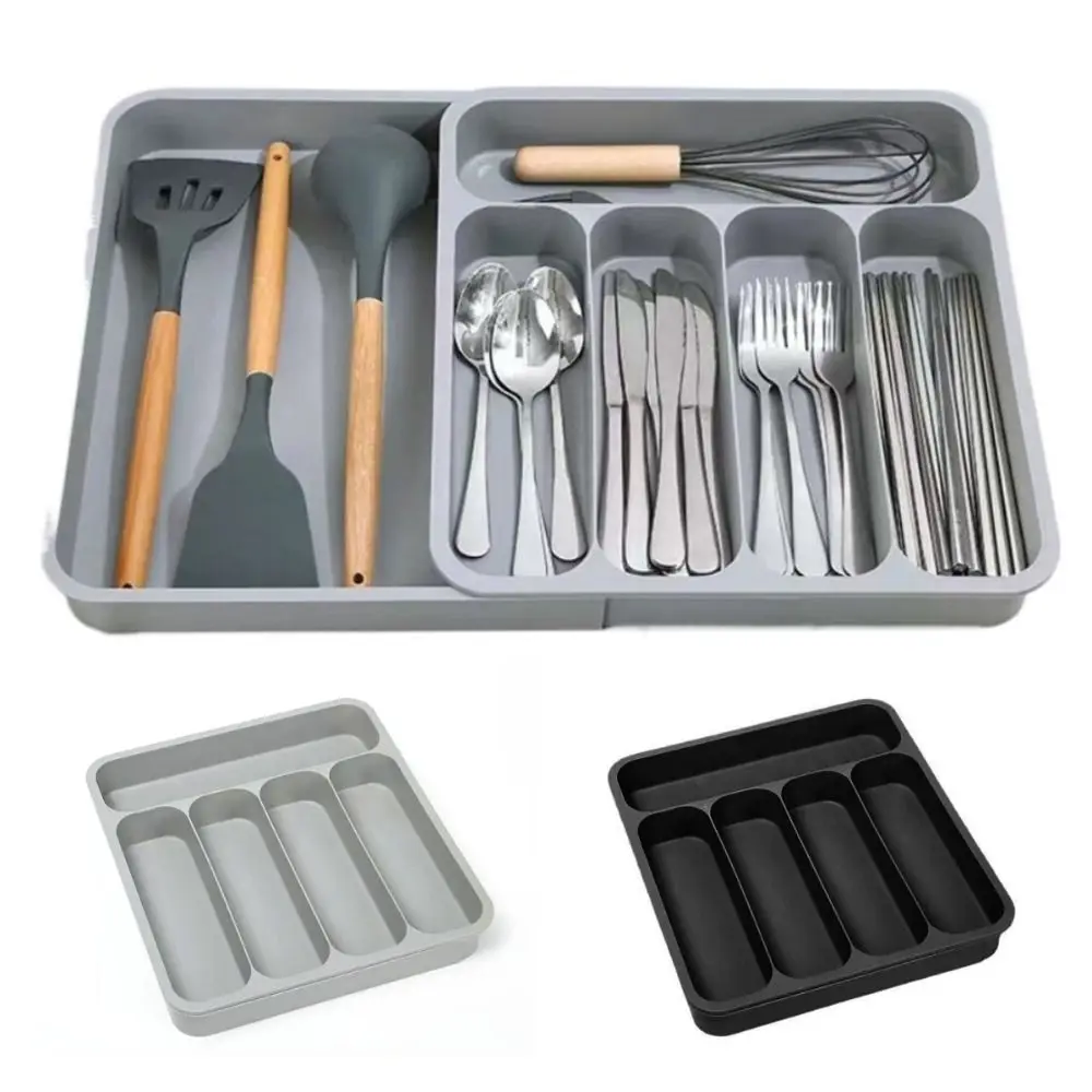 

6 Compartment Cutlery Drawer Organizer Plastic Save Space Expandable Utensil Tray 6-Slot Dustproof Flatware Storage Divider
