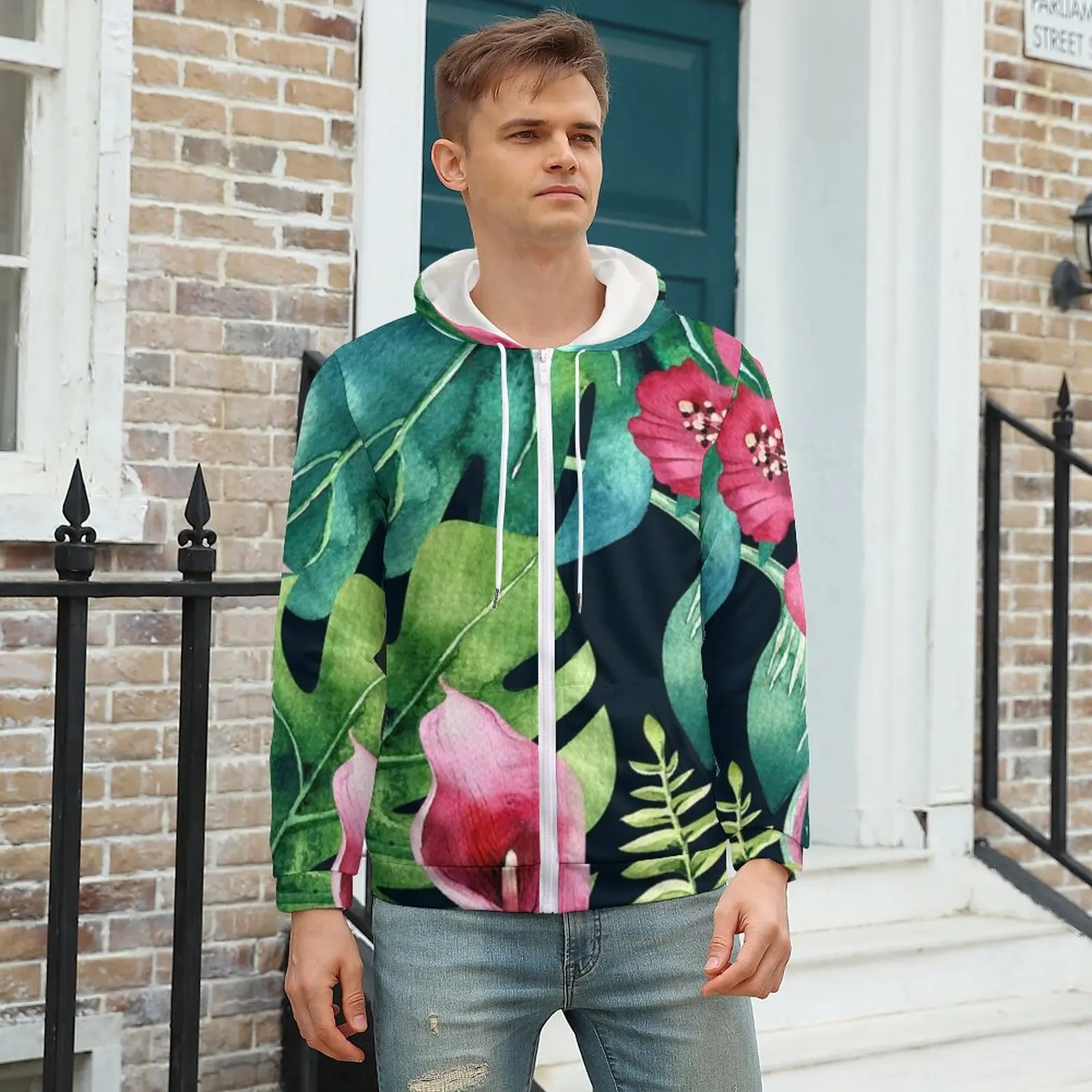 Dark Tropical Hoodie Hibiscus Leaves Print Autumn Hoodies Stylish Men Zip Up Hoodie Men Oversized 
Dark Tropical Hoodie Hibiscus Leaves Print Autumn Hoodies Stylish Men Zip Up Hoodie Men Oversized