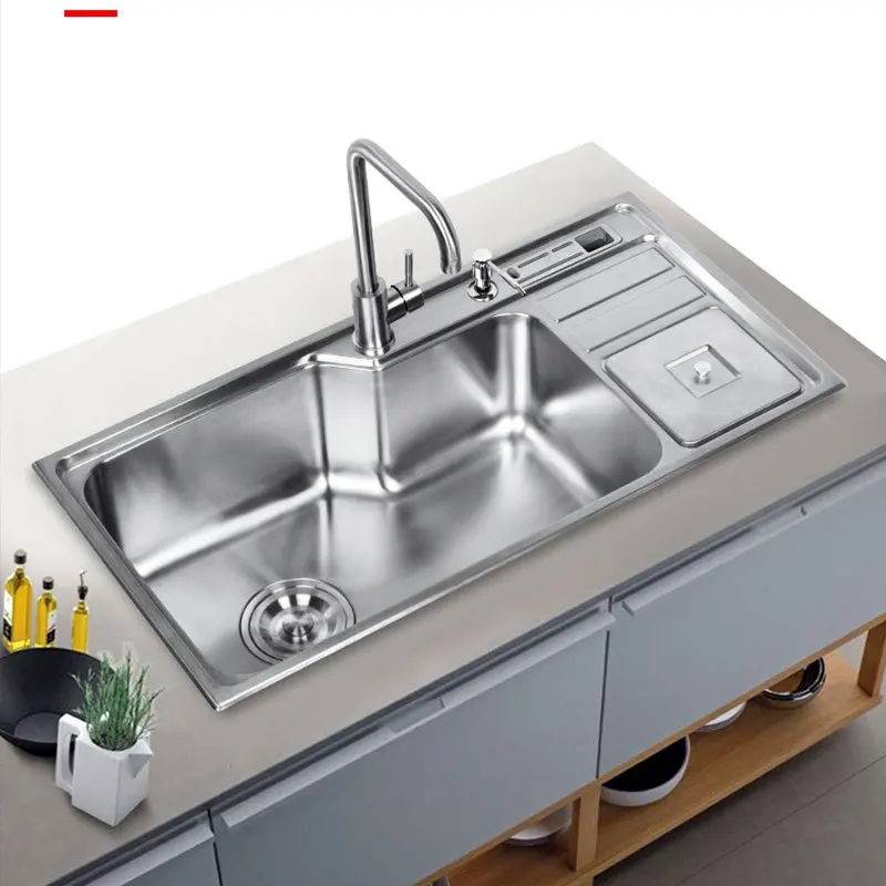 304 stainless steel kitchen sink multi-function vegetable sink thickened knife holder basin with trash can large single tank
304 stainless steel kitchen sink multi-function vegetable sink thickened knife holder basin with trash can large single tank