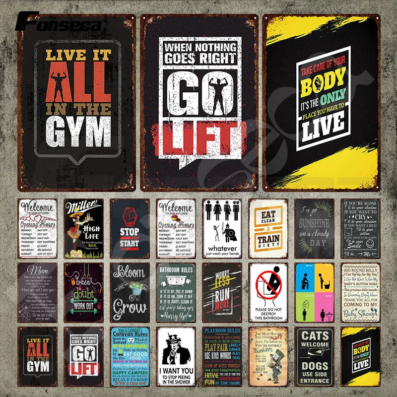 

Gym Metal Sign Live It In The Gym Metal Poster Bathroom Rules Vintage Tin Sign Plate Quote Metal Plaque for Gym Home Decoration