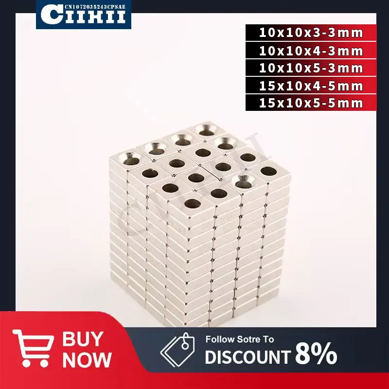 CiiHii 20 шт., 10x10x5-3 мм, магнитное отверстие, блок 3-5 мм, прямоугольные неодимовые магниты, перфорированные 15x10x5-5 мм, потайные
CiiHii 20 шт., 10x10x5-3 мм, магнитное отверстие, блок 3-5 мм, прямоугольные неодимовые магниты, перфорированные 15x10x5-5 мм, потайные