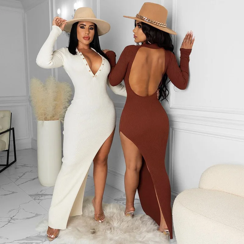 Women's 2022 New Autumn Fashion Buckle Lapel Backless Vintage Dress Long Sleeve Slit Long Woman Dressvestido De Mujer
Women's 2022 New Autumn Fashion Buckle Lapel Backless Vintage Dress Long Sleeve Slit Long Woman Dressvestido De Mujer