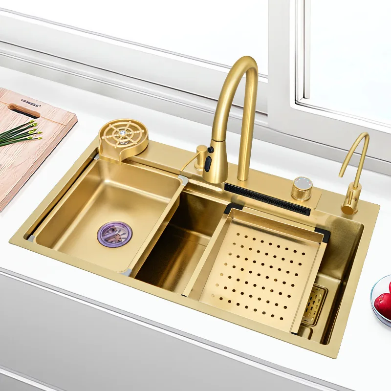 80 * 45cm 304 stainless steel gold flying rain waterfall sink large single trough sink kitchen accessories faucet set
80 * 45cm 304 stainless steel gold flying rain waterfall sink large single trough sink kitchen accessories faucet set