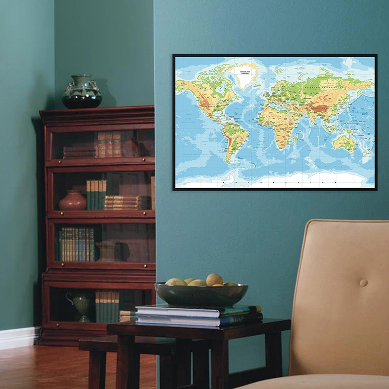 

The World Terrain Map 70*50cm Art Poster Wall Unframed Prints Modern Canvas Painting School Supplies Living Room Home Decor